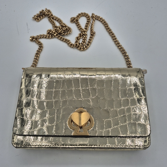 kate spade Handbags - Kate Spade Romy Metallic Croc Embossed Leather Wallet On A Chain